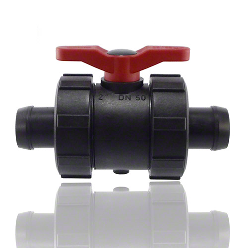 2-Wege-Kugelhahn PPGF, Schlaucht&uuml;llen, EPDM&nbsp; = roter Hebel