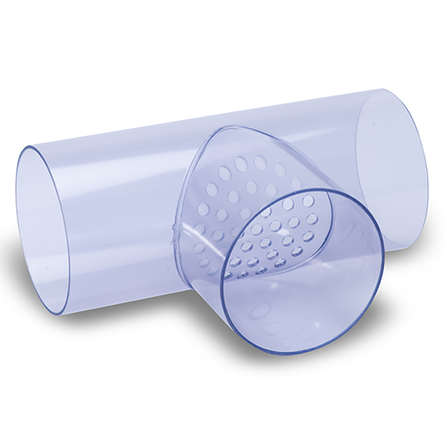 PVC T-St&uuml;ck 90&deg; Transparent, Klebemuffe, mit Luftl&ouml;chern f&uuml;r drucklose Anwendungen